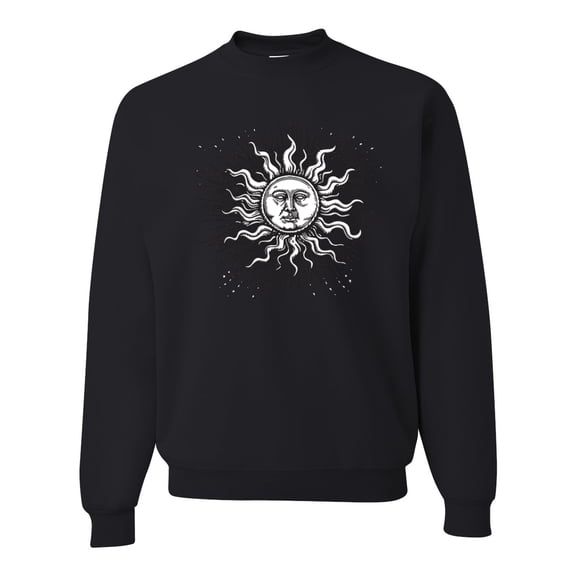 Wild Bobby Radiating Sun Puff Print Fashion Unisex Crewneck Sweatshirt, Black, Small