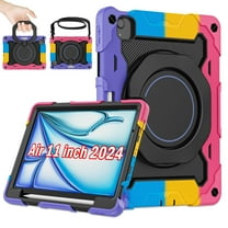 Iokmax for iPad Air 11-inch M2 (2024) Case with HD Screen Protector,Shoulder Strap,Pen Holder,Shockproof Rotate Handle Fold Stand Lightweight Kids Friendly Case for iPad Air 11 / Air 6th Generation
