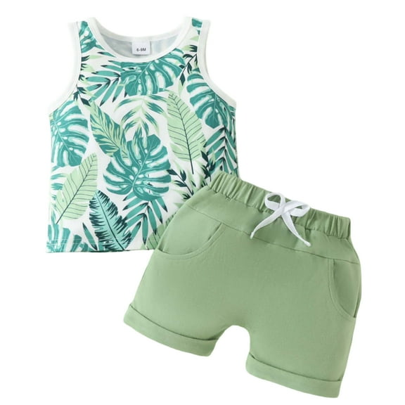 WOYY Newborn Boys Summer Outfits Tropical Print Tank Top and Shorts 2-Piece Set for Kids