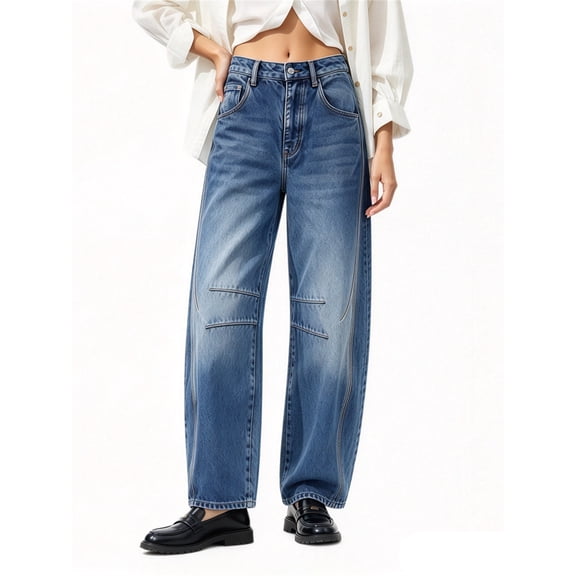 Women's Mid Rise Baggy Boyfriend Jeans Vintage Wide Leg Barrel Denim Ankle Pants