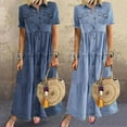 thumbnail image 4 of Travelwant Womens Denim Shirt Dresses Fashion Summer Sexy V Neck Short Sleeve Loose Ruffle Long Maxi Pleated Dress Cowboy Sundress, 4 of 7
