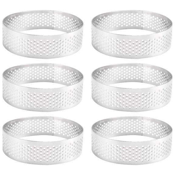 Cake Ring Molds, 6Pcs Stainless Steel Porous Tart Ring, Perforated Pie Mold, Mousse with Holes 7cm