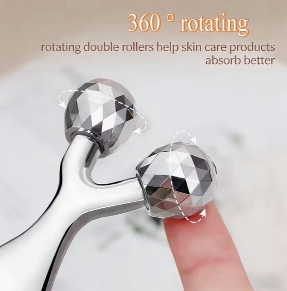 Dual-Purpose Gua Sha Massage Tool & 3D Facial Roller for V-Shaped Face - Metal Scraper for Skin Lifting and Facial Massage