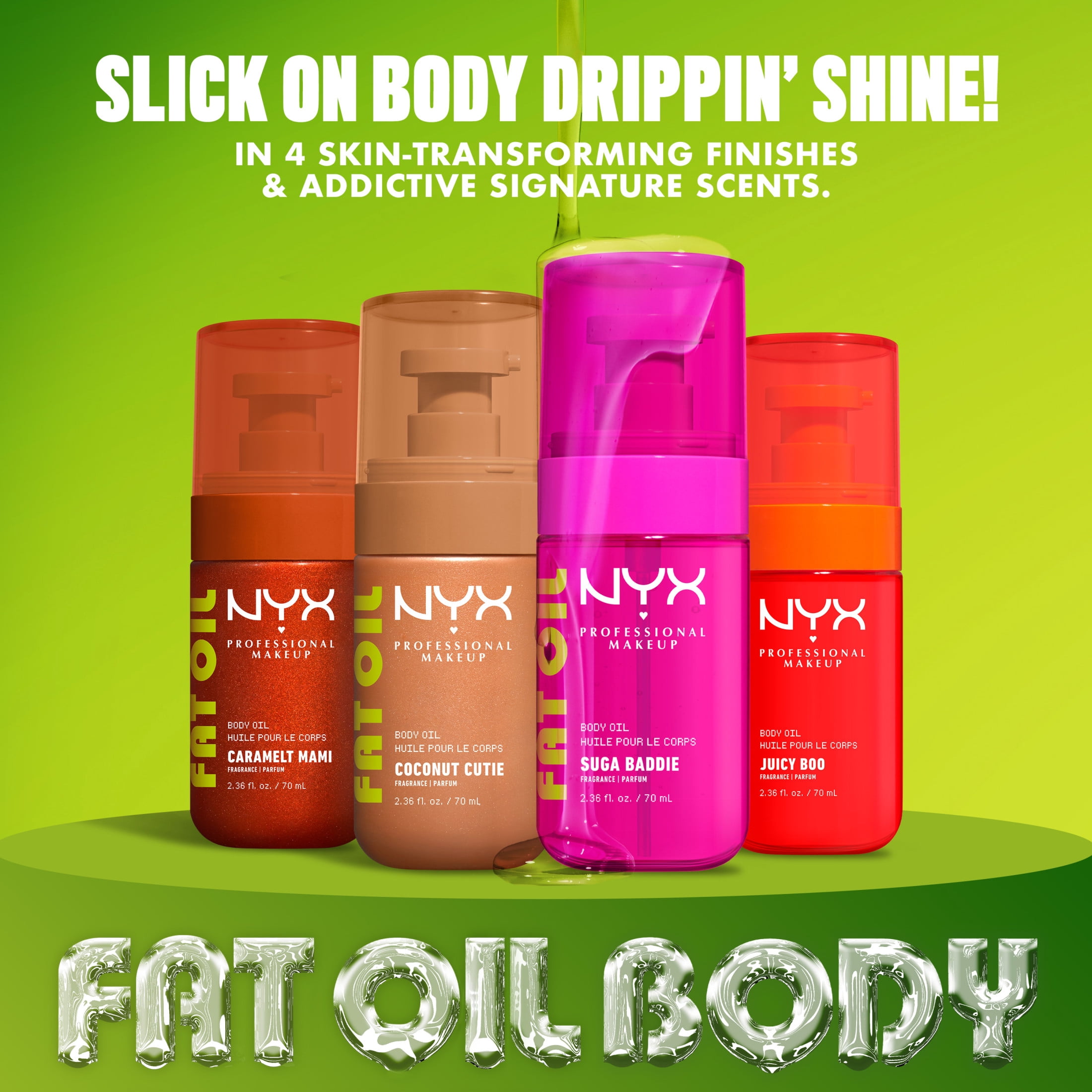 NYX Professional Makeup Fat Oil Hydrating Body Oil with Avocado Oil and Vitamin E, Coconut Cutie, 2.36 fl oz