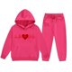 thumbnail image 4 of Conjunto de sudadera con capucha de manga larga para niños con estampado en forma de corazón y pantalones deportivos con lazo en las piernas, conjunto deportivo informal de dos piezas para niños, poli, 4 of 5