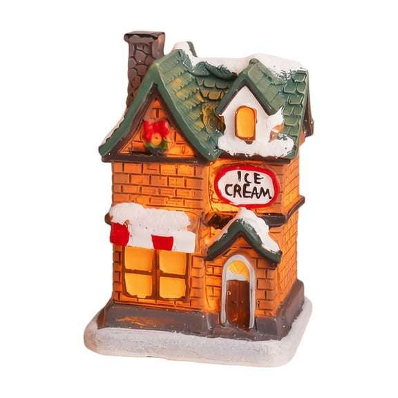 Christmas Mini Led Glowing Snow Cottage Ornament, Resin Snowy Village House with Warm White Lights for Tabletop Display, Festive Holiday Home Decor Gift for Women, 1 Count