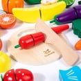 thumbnail image 5 of Juego de casa de juego creativa de madera maciza para niños, juguetes educativos cognitivos de corte con velcro de verduras y frutas, 5 of 5