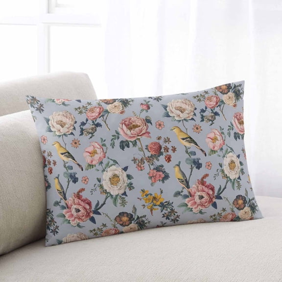 Vintage Spring Floral Throw Pillow Covers, Farmhouse Flowers Blue Vintage Soft Breathable Pillow Cases with Invisible Zipper for Sleeping, Toddler Pillowcases for Couch Bed Sofa Chair 12x20 Inches
