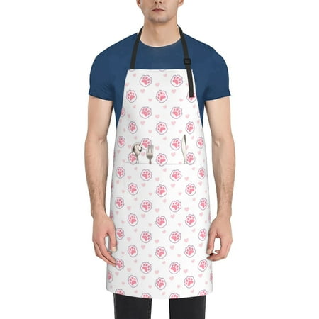 

Pofeuu Animal Pink Color Paw Print Waterproof Apron with Pockets Adjustable Cooking Aprons Kitchen Bib for Baking Household Cleaning