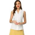 thumbnail image 1 of Camisas con botones para mujer, cuello de solapa, camisetas sin mangas de trabajo informales de verano blanco M, 1 of 5