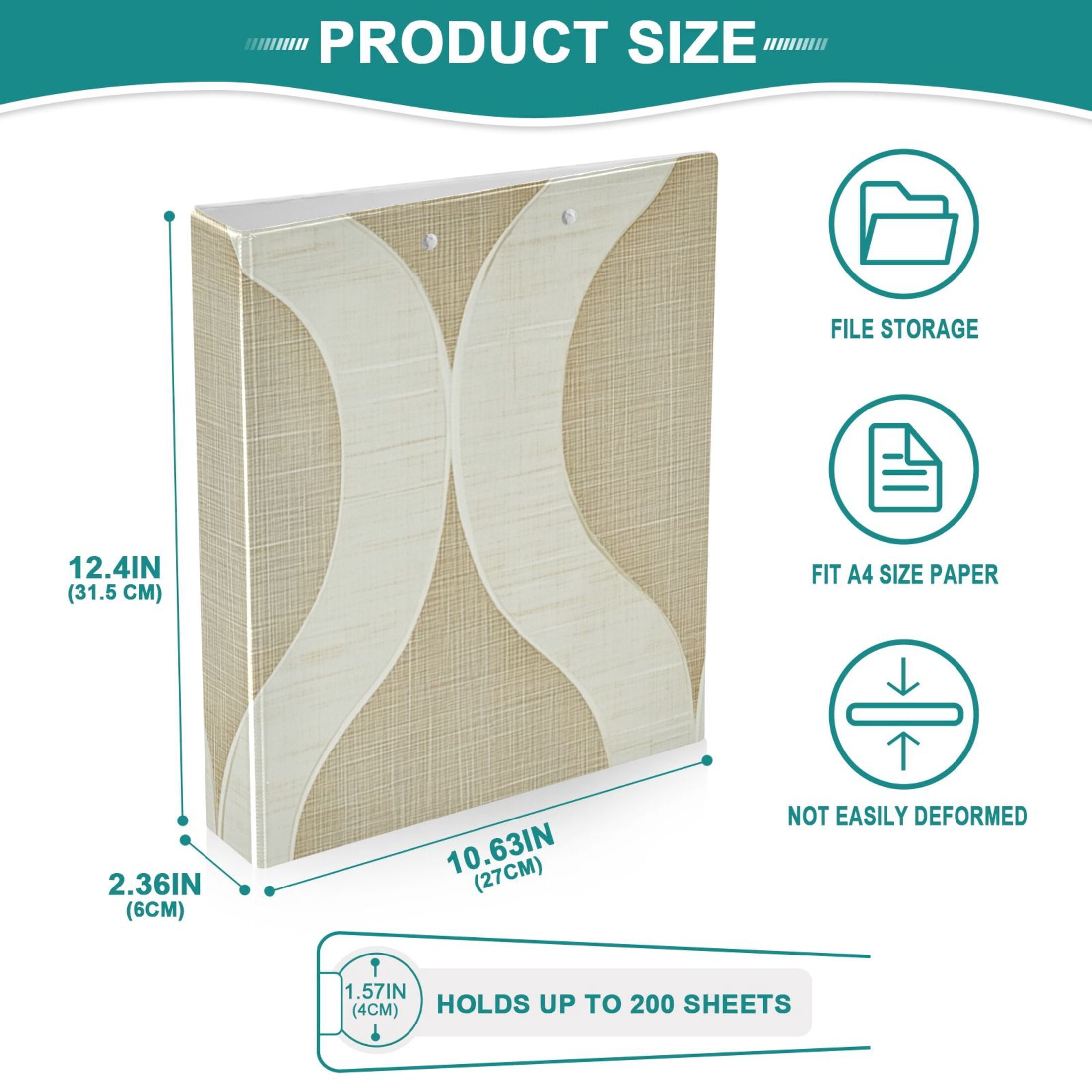 Elegant Curve 3 Ring Binders 1.5 inch Hardcover File Folders with Interior Pockets A4 Size Organizer for School Office Hospital