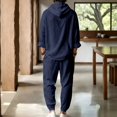 thumbnail image 5 of Mens Linen Sets 2 Piece Outfits Hooded Henley Shirt Matching Lightweight Lounge Pants Linen Sets Beach Fashion Suit, 5 of 5