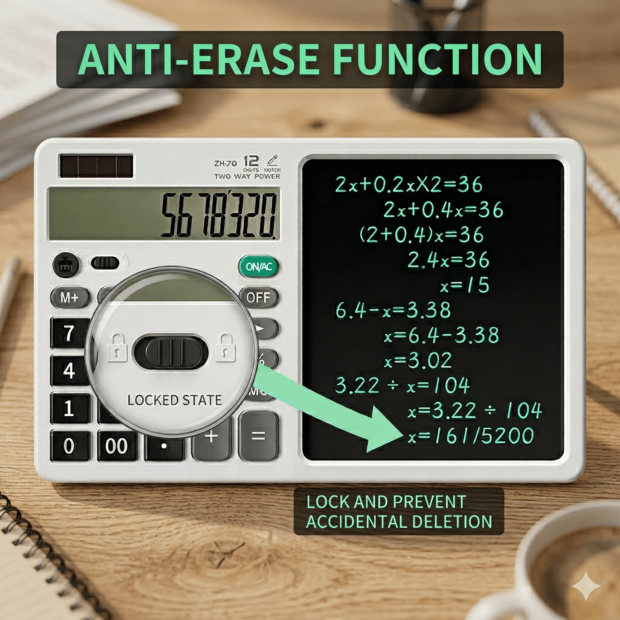 LCD display calculator tablet with recording backup portable for office students and professional use