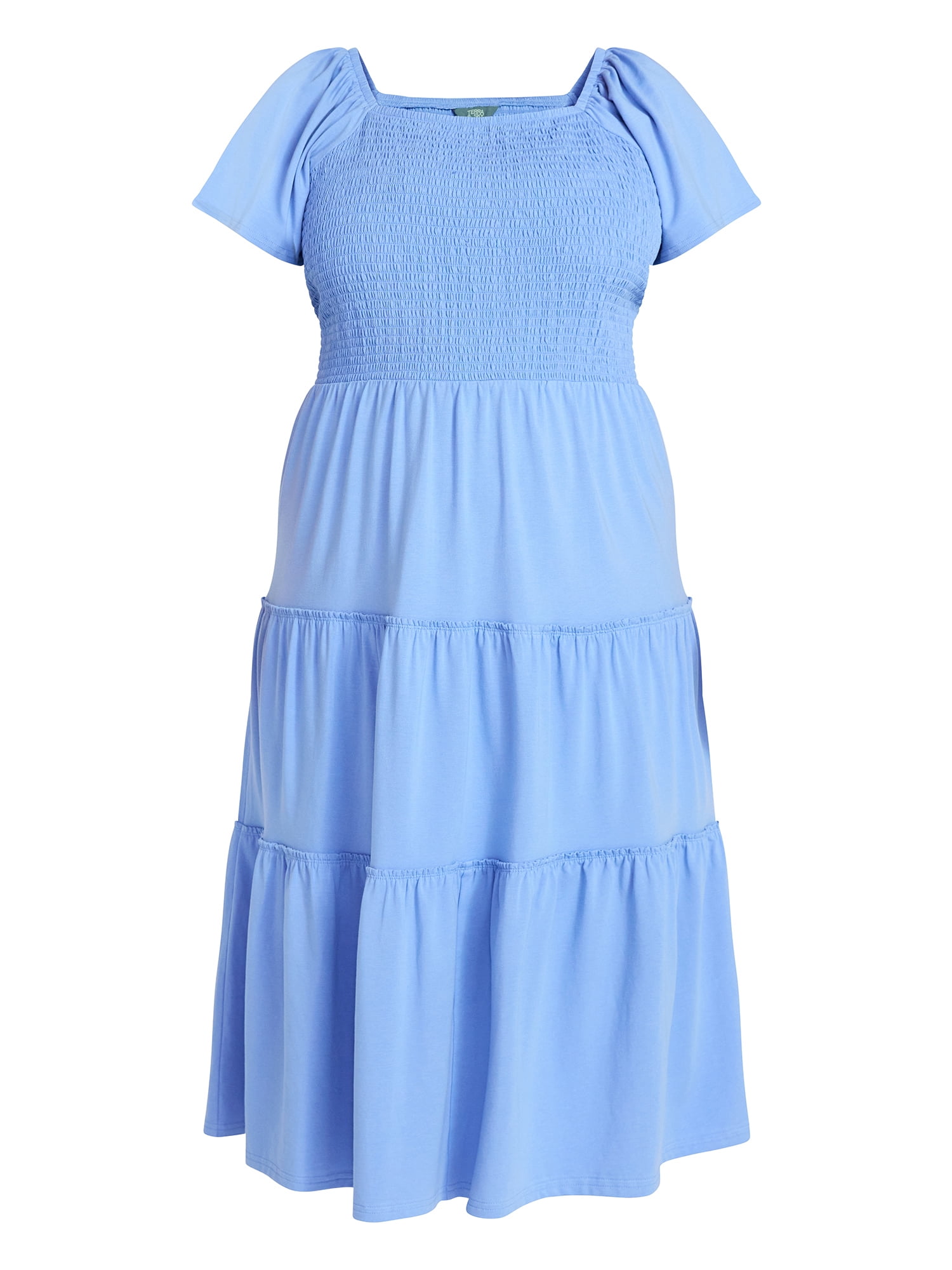 Terra & Sky Women's Plus Size Square Neck Smocked Dress, Sizes 0X-4X