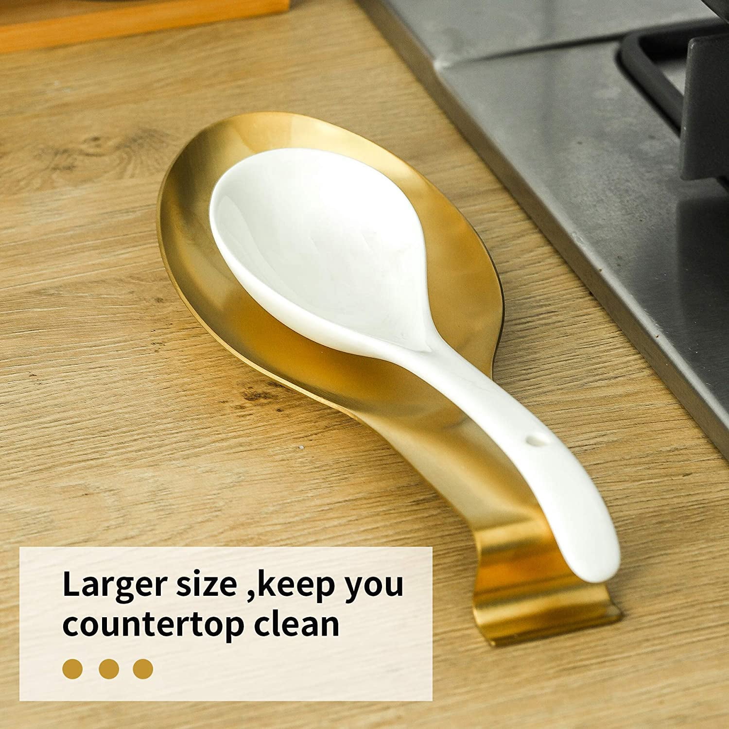 Repose-cuillère en acier inoxydable pour dessus de cuisinière, porte- cuillère avec fond carré, grande spatule de cuisine, repose-louche, accessoire de cuisine pour comptoir de cuisine (doré