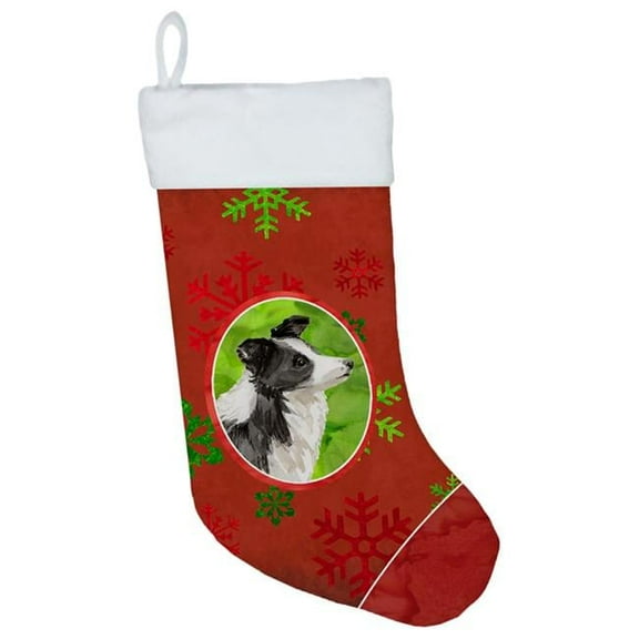 Caroline's Treasures Snowflakes Border Collie Multi-color Christmas Stocking, with Soft Suede Fabric 18"