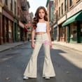 thumbnail image 5 of WhouRiu Girls Casual Flared Pants Fashion Graphic Rigid Waist Trousers With Pockets Kids Comfortable Cute Everyday Wear,13-14 Years, 5 of 5