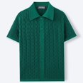 thumbnail image 2 of Men's Short Sleeve Knit Button-Down Shirt, Textured Cable Knit Polo Collar Casual Summer Shirt, 2 of 11