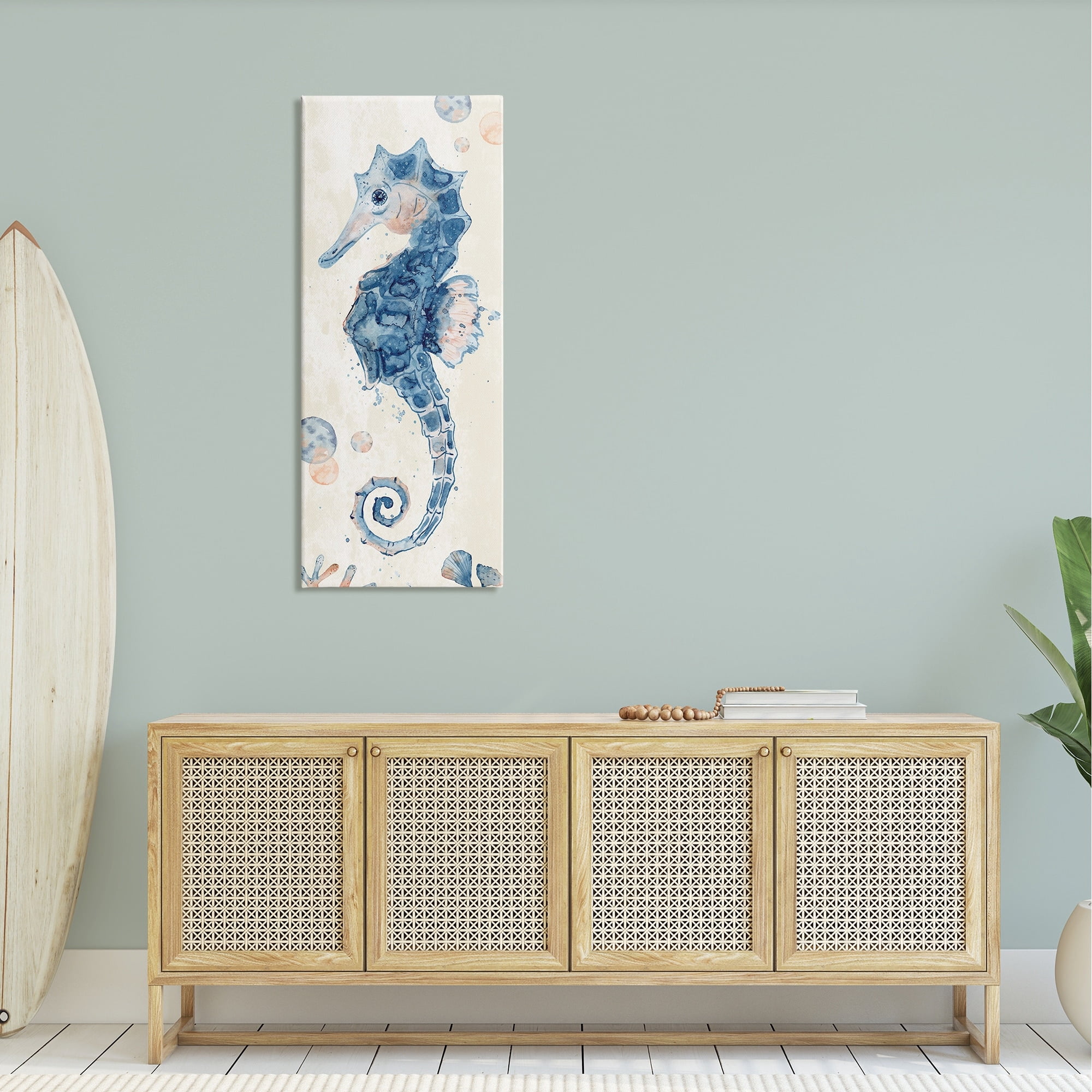 Stupell Industries Detailed Blue Seahorse Underwater Coral Watercolor , 20 x 48, Design by ND Art