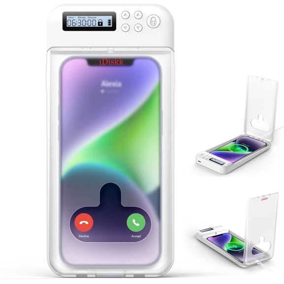 iDiskk Cell Phone Lock Case with Timer Portable & Compatible for iPhone & Android Self-Control Lockbox Timer to Help Focus Back Translucent 1-Pack