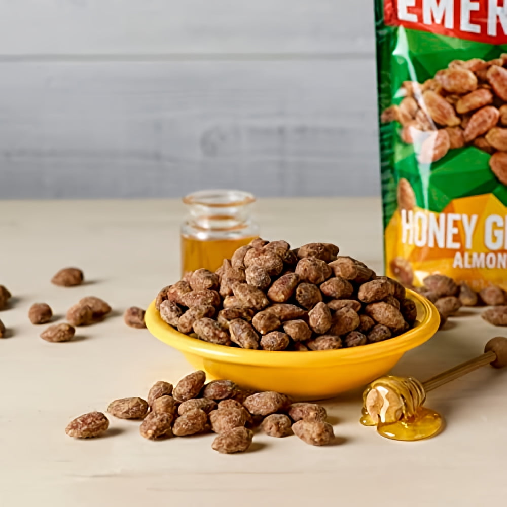 Emerald Honey Glazed Almonds Stand up Resealable Bag 5.5 Ounce (Pack of 5)
