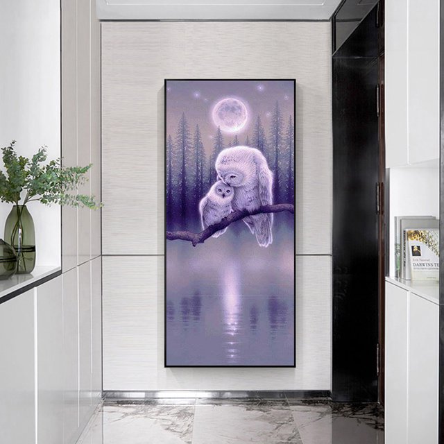 Cuadros Decorativos 5D DIY redondo taladro diamante pintura Kit dos búhos mosaico dibujo para pared regalo Tmvgtek embutido en tela
