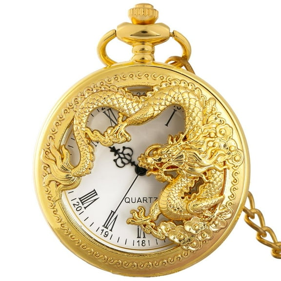 Luxury Skeleton Dragon Quartz Pocket Watch With Chain For Men Women Boys Dragon Lovers Roman Pocket Watch Gift For Father's Day Xmas Birthday