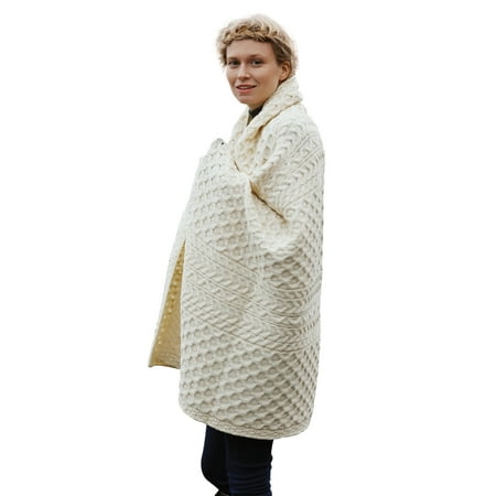 Merino Wool Throw Blanket - Classic Merino Honeycomb Irish Aran Throw Blanket