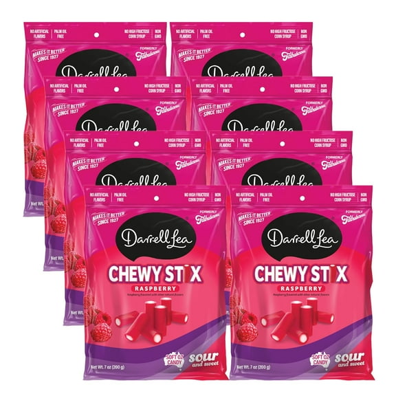 Darrell Lea Fabulicious Raspberry Sour Candy Stix, 7 Ounce (Pack of 8) | Soft and Tangy, No Artificial Flavors, Palm Oil Free, Made in Australia, Shareable