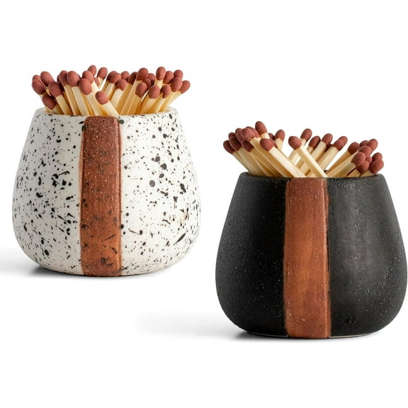 Ceramic Match Holders with Striker - Set of 2 - Decorative Modern Home Decor Gifts - Mantel Decorations - Matches NOT included