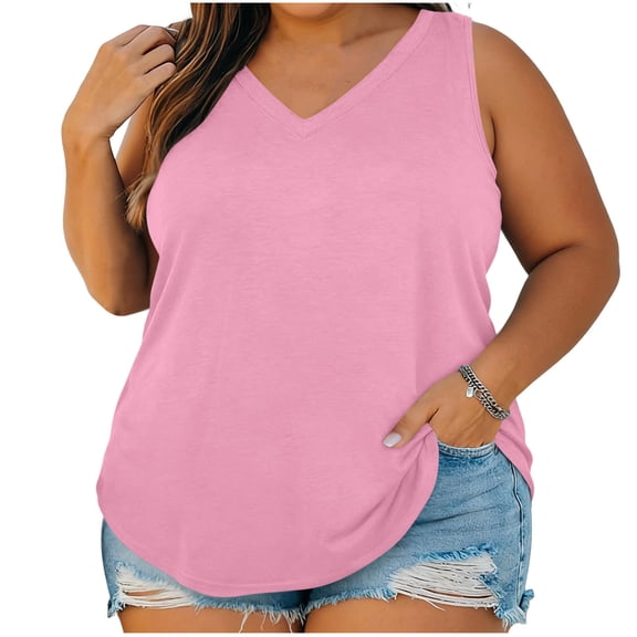 Posijego Plus Size Tank Tops for Women Summer Casual V Neck Sleeveless Shirts Loose Basic Tee Shirt Tank Top for Women