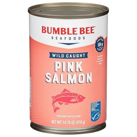 1x Bumble Bee Canned Pink Salmon, 14.75 oz Can - Premium Wild Caught Salmon with Skin & Bones - 18g Protein per Serving - MSC Certified Sustainable Seafood, Non-GMO, Gluten Free, Kosher