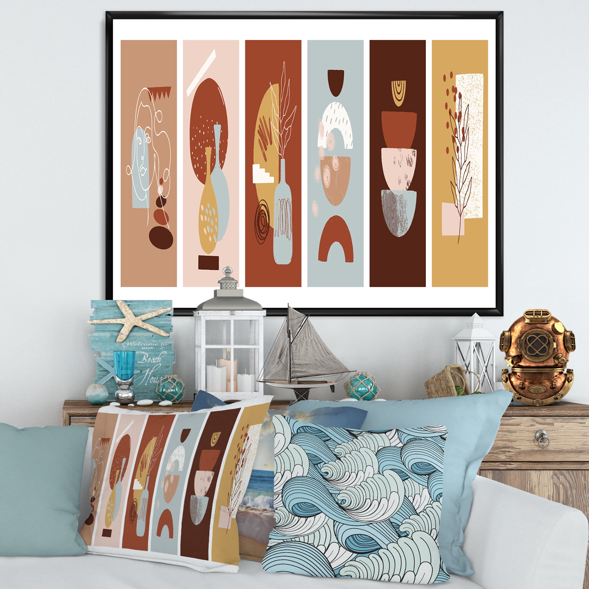 Designart 'Compostion Minimalistic of Organic Shapes V' Modern Framed Canvas Wall Art Print