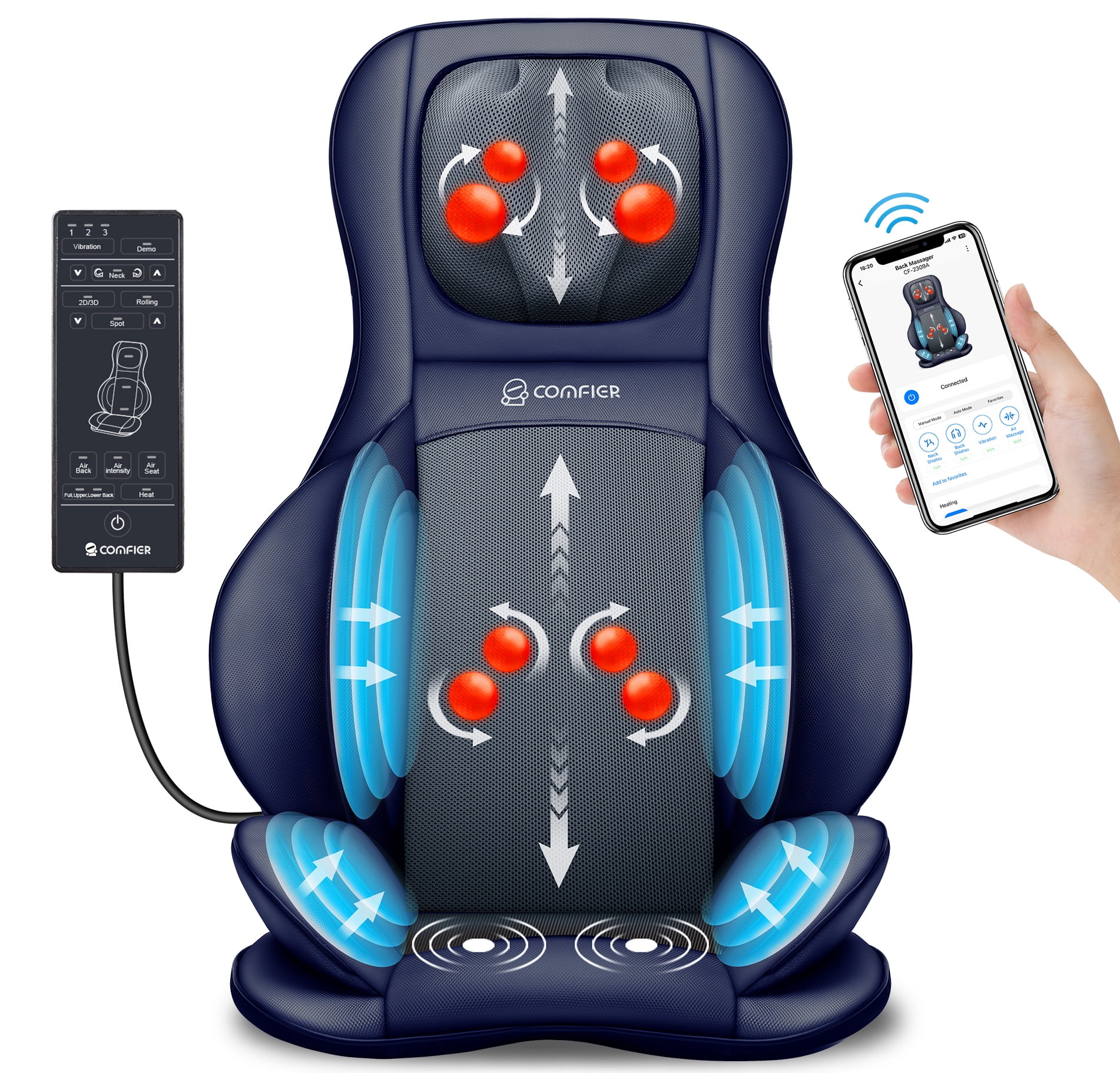 Comfier Shiatsu Neck Back Massager, Smart App Control Massage