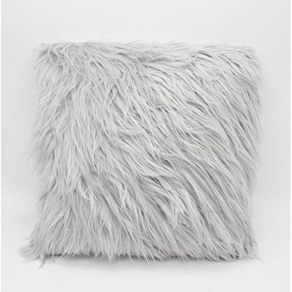 Fennco Styles Mongolian Long Hair Fur Filled Decorative Throw Pillow 18" Square