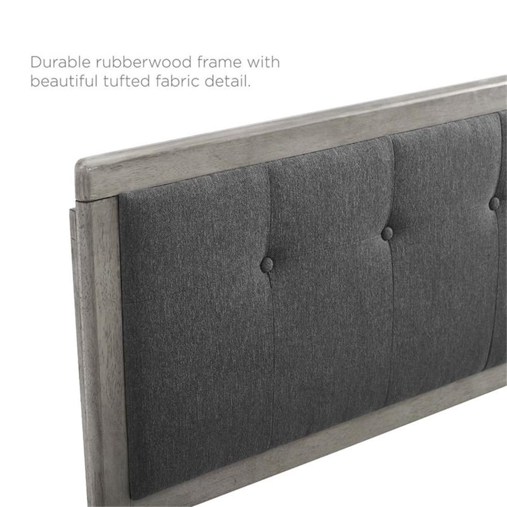 Pemberly Row Tufted Queen Fabric and Wood Headboard in Gray/Charcoal