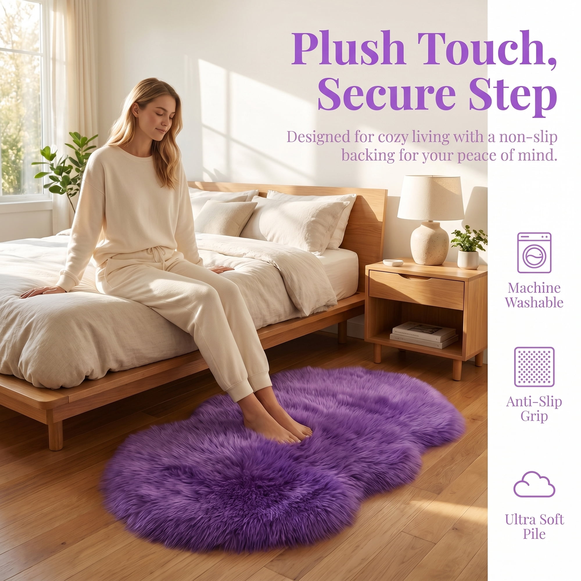 Unique Bargains Ultra Fluffy Bedroom Non Slip Fuzzy Shaggy Area Rug 35" x 24" Purple