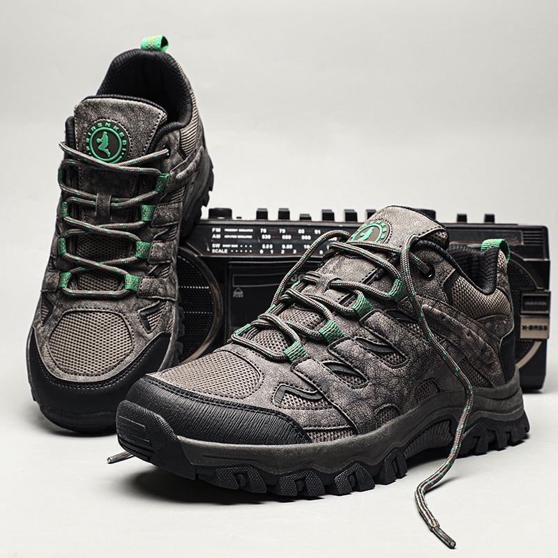 Men's Suede & Mesh Hiking Shoes, Breathable Outdoor Trail Sneakers, Non-Slip Rubber Outsole, Shock Absorption Comfortable Footwear for Trekking, Camping, and Daily Outdoor Activities