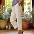 thumbnail image 2 of Miluxas Women's Striped Print Wide Leg Pants High Waist Cuffed Hem Cropped Trousers with Pockets Summer Casual Street Pants Khaki, 2 of 5