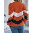 thumbnail image 6 of Womens Sweater Pullover Casual Long Sleeve Crewneck Color Block Pullover Knit Sweater for Women Orange Color XL, 6 of 9