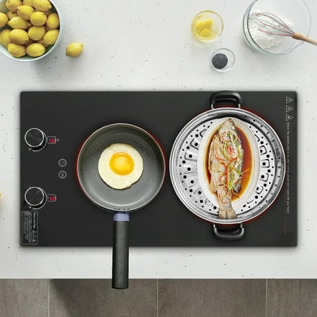 Double-burner Ceramic Electric Hob, Electric Cooktop, Electric Hob Top with Knob Control