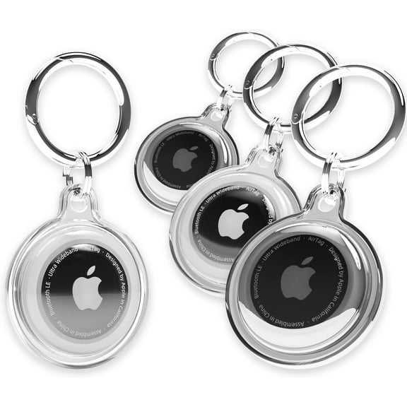 4 Pack Airtag Keychain Waterproof, Air Tag Holder for Apple Airtag GPS Tracker, Apple Tag Case for Dog Cat Collar, Luggage, Keys (2*Black& 2*Clear)