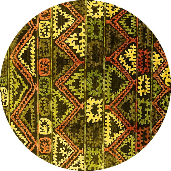 Ahgly Company Machine Washable Indoor Round Solid Yellow Modern Area Rugs, 4' Round