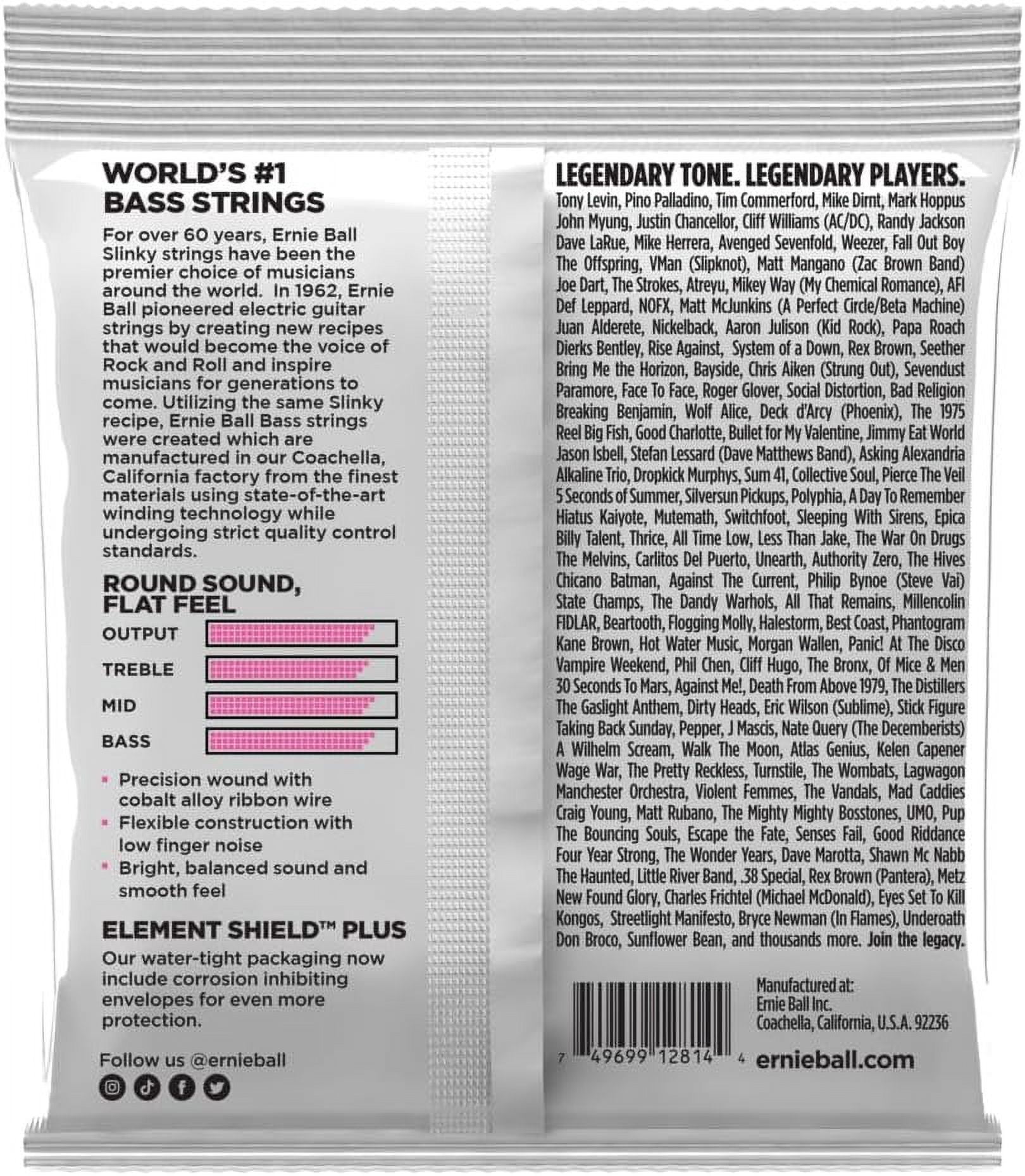 Ernie Ball 2814 Super Slinky Flatwound Electric Bass Guitar 4-String Set, 45-100