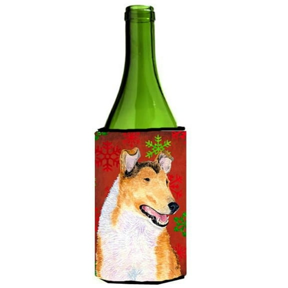 Collie Smooth Red Green Snowflakes Christmas Wine bottle sleeve Hugger - 24 oz.