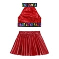 thumbnail image 2 of iiniim Kids Girls Sequins Letters Printed Crop Tank Top with Pleated Skirt Ballet Jazz Hip Hop Dance Costume Size 2-12 Red 3-4, 2 of 7