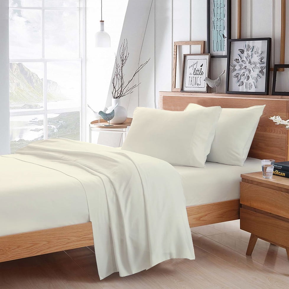 Egyptian Comfort Soft Cotton Bed Sheets Set Ivory Solid Color All Size /& Drop