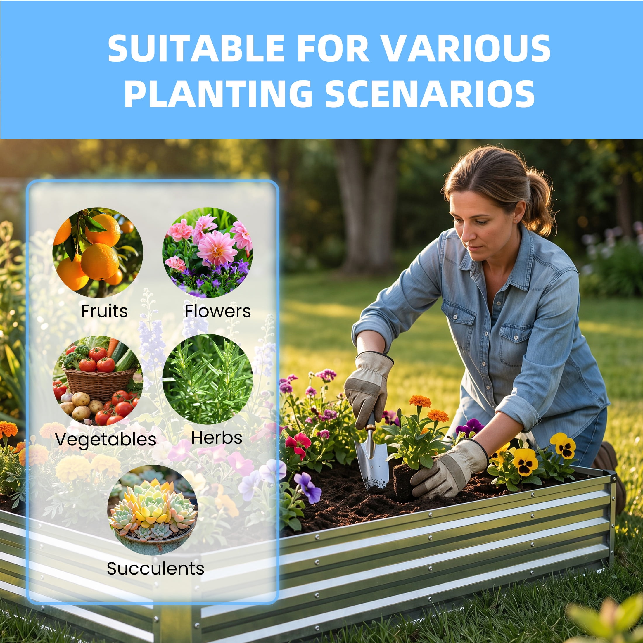 CONCETTA Galvanized Raised Garden Bed, Easy Assembly Outdoor Metal Planter Box, Rust-Resistant Steel Garden Bed for Vegetables, Flowers, Herbs