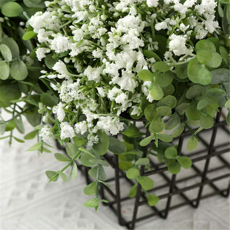 Retrowavy 150 Pcs Babys Breath Artificial Flowers Bulk Babys Breath Flowers  Gypsophila Flowers Bouquets with Faux Eucalyptus Stems Leaves for Wedding