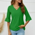 thumbnail image 2 of Nxznwn 3/4 Length Sleeve Womens Tops Summer Loose V-Neck Eyelet T-Shirts Dressy Casual Ruffle Sleeve Tunic Blouses, 2 of 5